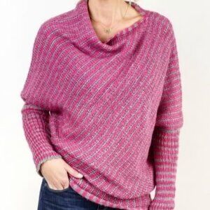 Wooden Ships Pink & Gray Striped Mohair Asymmetrical Knit Sweater Size M/L